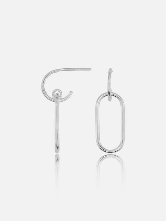 Minimalist Oval Drop Hoop Earrings